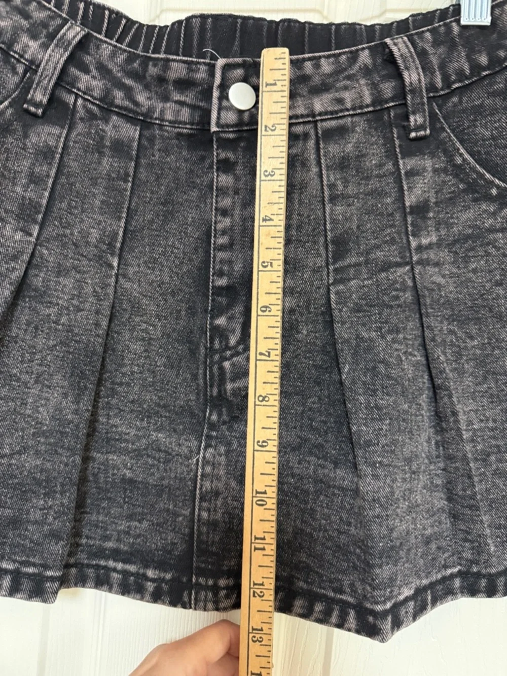 Washed Black Denim Pleated mini Skirt